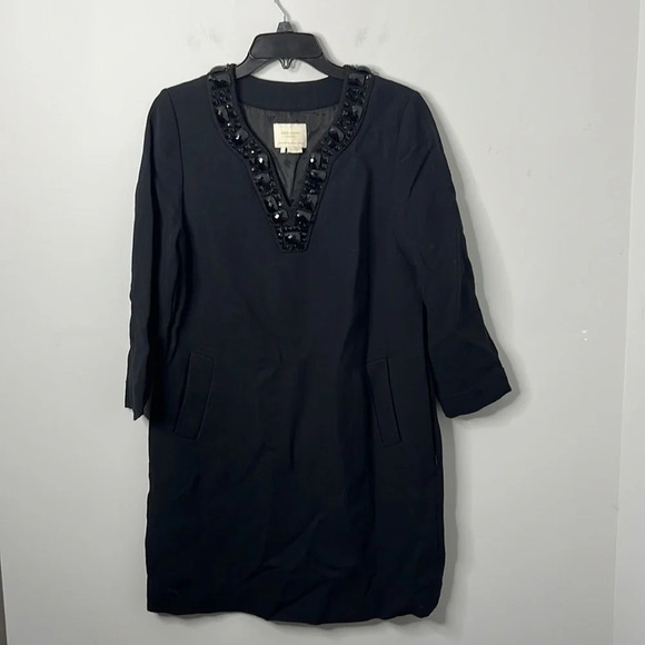 Kate Spade Genniva Black Embellished Beaded V-neck Shift Dress - Picture 1 of 7
